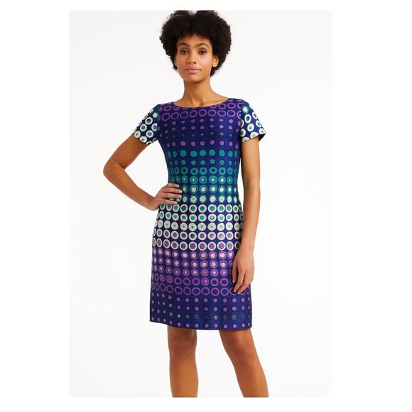 Boden 100% Silk Ombré Circle Print Shift Dress Size 4 Cobalt Blue Purple Sequin - Picture 1 of 14